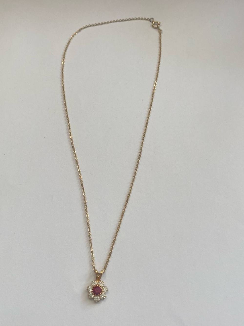 Gold-Tone Ruby Center Halo Pendant Necklace - Women Jewelry